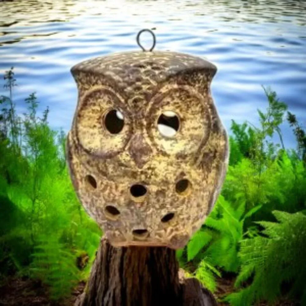 Vintage Ceramic Owl Votive Candle Holder Lantern Patio Light 1970's Granny Core